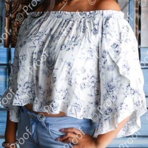 White floral off the shoulder top